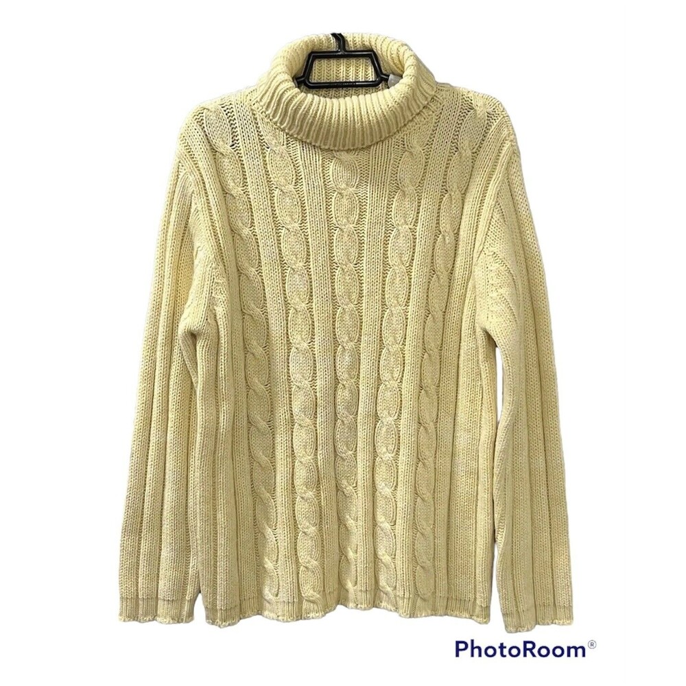 Basic Editions Womens Yellow Turtleneck Long Sleeve Chunky Knit Sweater Sz Large